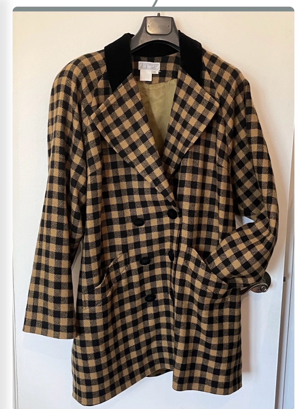 Vintage Black and Tan Checked Double-Breasted Blazer Jacket